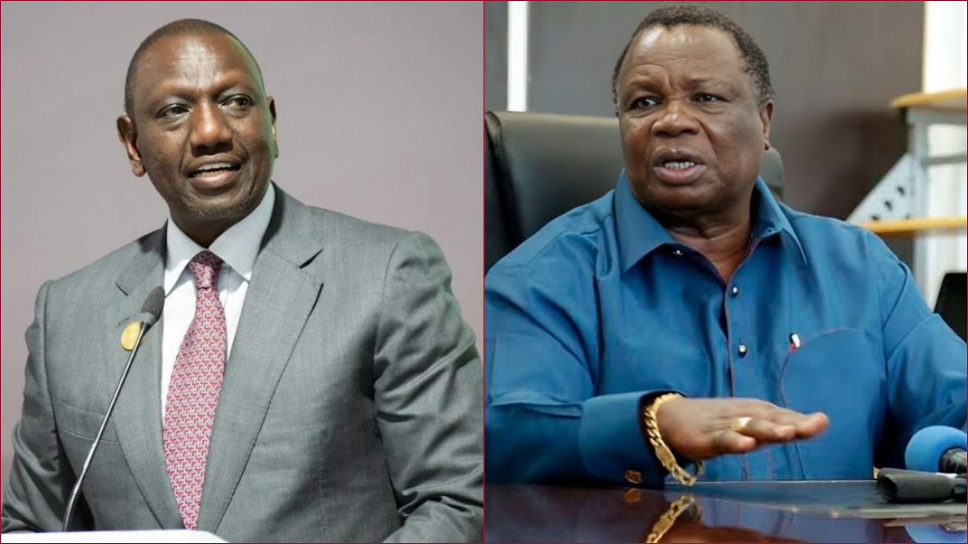 Collaged file images of President William Ruto and COTU boss Francis Atwoli.